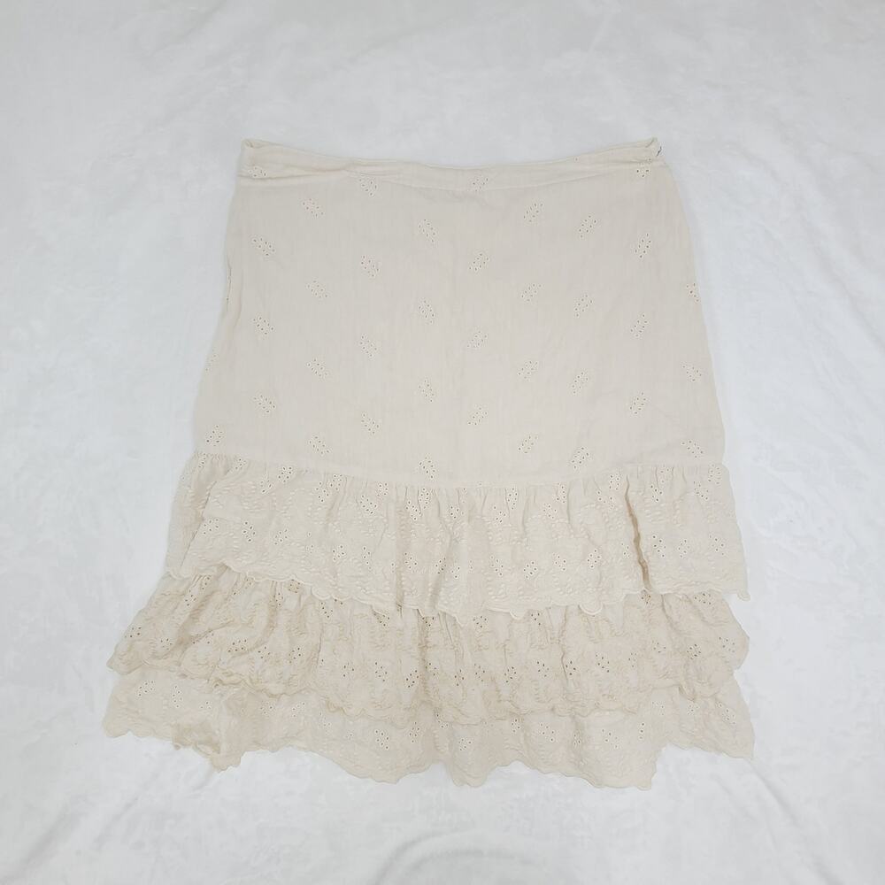 Vintage Eyelet Cotton Skirt Italy 42 Cream Lace Cottagecore Romantic Boho - Picture 15 of 16